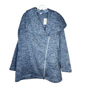 Lands' End Evening Blue Heather Sweater Fleece Asymmetrical Coat Size L NWT